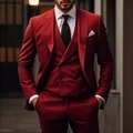 Three-piece men's slim fit burgundy suit including blazer, vest and trousers for formal events - XXS / Light Wine Red