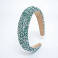 Sparkling green and silver crystal padded headband with a comfortable khaki lining - Green