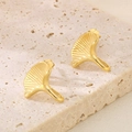 Elegant 18K gold plated ginkgo leaf stud earrings with brushed metallic texture - Gold (KE115138-KFC)