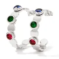 Polished silver C-shaped hoop earrings with inlaid blue green and red zircons - Silver + Colorful Zircon (PDE565)