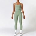 Ensemble de yoga brossé avec débardeur à col carré et legging taille haute en vert haricot - S / Haut Et Bas / Vert Basilic