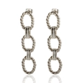 Polished silver twisted chain drop earrings with triple oval links and elegant reflections - Oval Twisted Style / Steel Color Earrings