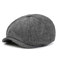 Classic herringbone newsboy cap for men in vintage black and white woven fabric - 56-59cm / Small Herringbone Octagonal Gray