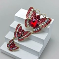 Vintage golden butterfly brooch with cascading wings and red crystal rhinestones - Style 71/Long Dark Ruby Butterfly