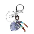 Heart-shaped blue sodalite stone keychain with colorful beads and lobster clasp - Sodalite (Multi-Color Chakra Beads)