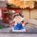 Chinese Tang Dynasty girl figurine in blue modern Hanfu with red peony flower crown - Ancient Style Ornament Series / Playing Chess (1056-9B) / Blue