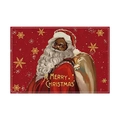 Christmas linen placemat with Black Santa Claus and Merry Christmas gold snowflake pattern - Santa Claus / Regular Linen