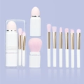 8-in-1 portable makeup brush set with white handles and pink bristles in clear travel case - 8-In-1 Brush Set White