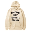 Beige American football print hoodie with front pocket and vintage lettering - S / Tops / Beige