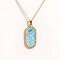 Close-up of 14k gold-plated tarot card pendant with blue wave enamel pattern detail - Blue Green Abstract Geometric (Style 2)