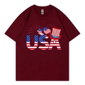 T-shirt oversize bordeaux avec lettres USA et motifs festifs d'étoiles et rayures - Bordeaux