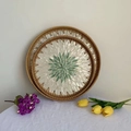 Handcrafted rattan tray set with green leaf shell inlay for home organization - Green Leaf / 2-Piece Set