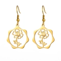 Pair of gold stainless steel drop earrings featuring hollow floral patterns and hook clasp - Gold Color Cosmos