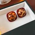 Vintage red square leopard print earrings in a premium black jewelry gift box - 53# Red Rounded Square Leopard