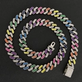 Rainbow Cuban link chain necklace with colorful enamel and sparkling diamonds - 20 Inch (50cm) / Silver Multi-Color