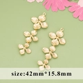 18K gold plated copper triple clover leaf earring accessories size 42mm x 15.8mm - Gold Triple Flower MD6703A / 1 Piece