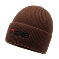 Dark brown ribbed knit beanie featuring FBKS embroidery for autumn and winter warmth - One Size / Coffee