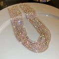 Detail of multi-row colorful rhinestone choker necklace with shiny gold base - Multi-layer Full Rhinestone Style / Gold