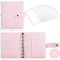 Pink A6 PU leather refillable binder with 6 rings and clear zipper cash envelopes - A7 Macaron Pink + 12 Zipper Bags