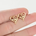 Minimalist gold heart stud earrings with musical note design in polished stainless steel - Gold