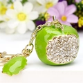 Green apple keychain with sparkling crystals and gold metal chain for handbags - Single OPP Bag Packaging / Green Apple