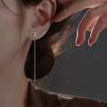 Minimalist silver needle threader earrings with sleek X-shaped decorative letter design - Letter X