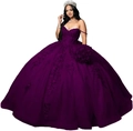 Dark purple ball gown with sweetheart bodice and 3D floral lace embroidery layers - XS / Deep purple