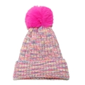 Gorro de punto degradado arcoíris para niños con pompón rosa y forro cálido de invierno - Degradado de Arcoíris (C)