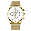 Golden men's chronograph watch with white dial and Milanese mesh stainless steel strap - White Dial Gold Hands Gold Strap