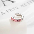 Silver huggie hoop earring featuring channel-set pink square cubic zirconia stones - 6mm Inner Diameter / Pink (Single Piece)