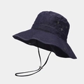 Detail of navy blue sun hat featuring breathable metal eyelets and adjustable chin strap - One Size / Navy Blue