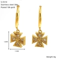 Detail showing dimensions and weight of 18k gold plated stainless steel cross earrings - White (White Zirconia)