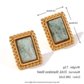 18K gold plated stainless steel hollow rectangle earrings with green marble inlay - Lace Geometric Rectangle Natural Stone Studs - Gold Amazonite
