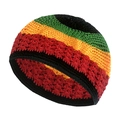 Handmade crochet rasta beanie with red yellow and green striped knitted pattern - Colorful