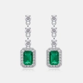 Orecchini a goccia color smeraldo con halo di diamanti e argento 925 per un look chic - Rettangolo 4*6MM