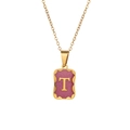 Golden titanium steel necklace featuring a pink glitter pendant with the letter T charm - Letter T