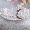 Handmade crown with clear crystal columns, silver wire, and moon star metal charms - White Crystal