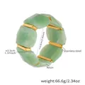 Detail view of chunky green resin blocks and gold stainless steel bars on the geometry bracelet - Inner Diameter 60mm/Width 35mm / Green Resin (E677)