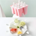 Pink 6-cavity silicone popsicle mold with white handles and fresh fruit ice pops - Popsicle Mold 6-Grid Pink