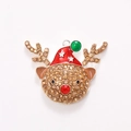 Zinc alloy Christmas elk charm with golden rhinestones and a festive red glitter hat - D2055 Christmas Reindeer (Gold)