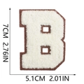 Detailed macro view of Chenille embroidery letter B patch with precise size measurements - Letter B