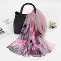 Pink purple georgette silk scarf with floral patterns draped on a black handbag - 160*50CM / YSY071-6# Leather Purple