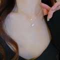 Elegant double-layer gold chain necklace featuring two sparkling round crystal pendants - 31# Necklace - Gold - Round (real Gold Plated)