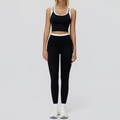 Women's black and white contrast yoga set with high waist leggings and racerback top - S / Top And Bottom (Tank Top + Long Pants) / Premium Black