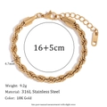 Classic 18K gold plated 316L stainless steel rope chain bracelet with extension - Rope Chain Bracelet - Gold