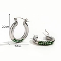Geometrische roestvrijstalen oorringen met dubbele rij groene kristallen, hoogte 2,2 cm - Zilveren 2-Rijige Groene Zirkoon Creolen