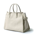 Classic cream genuine leather tote bag with sturdy top handles and buckle details - Large (39x24x27cm) / White