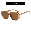 Retro geometric aviator sunglasses with transparent brown double-bridge frame - Transparent Dark Tea Full Tea