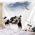 Arazzo con cavalli al galoppo stile pittura a inchiostro cinese per camera da letto - 150x130cm / Stile 4-Cavalli al Galoppo Stile Inchiostro Cinese