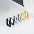 Minimalist geometric square earrings shown in black, silver, and gold metallic finishes - Square (Single) / Silver
